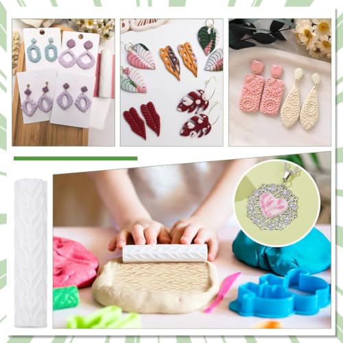 PH PandaHall 2pcs Polymer Clay Texture Roller for Earrings Making Embossing Pottery Rollers, Leaf Pattern Texture Roller Like Polymer Clay Textures Sheets for DIY Jewelry Making Ceramic Pottery Crafts - color: Leaf-3