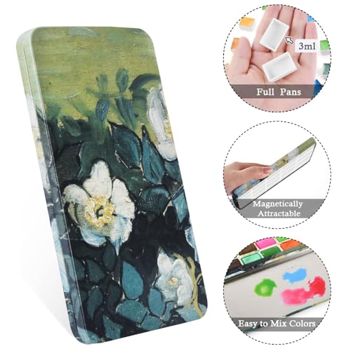 20 Empty Full Pans Watercolor Palette Tins Box with Magnetic Squares - color: Green Rose, size: 20 Full Pans