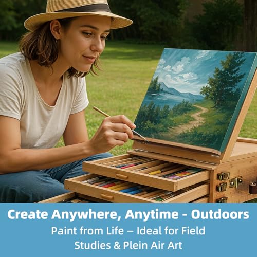 Portable Beechwood Table Easel with 3 Storage Drawers - style: With 3 drawers