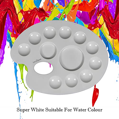 Zahepa Oval Paint Tray Palette with Thumb Hole, 12 Compartments, Watercolor | Durable Lightweight Plastic Art Supplies For Acrylic, Oil, And Mixing Paints, Reusable And Stackable For School Or Studio Use - style: Oval - 12 Compartments