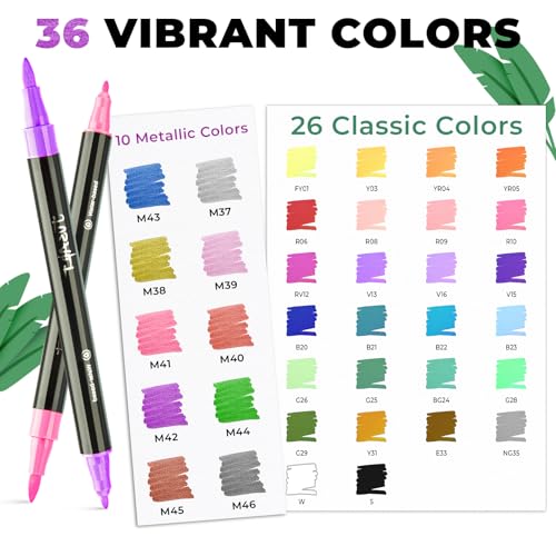 JusArt Acrylic Paint Markers 36 Colors, Dual Tip Art Supplies with Canvas | Acrylic Markers for Kids, Paint Pens for Wood Glass Fabric, School Supplies & Classroom Must Haves, Great Gift for Artists. - color: Canvas Bag - 36 Colors