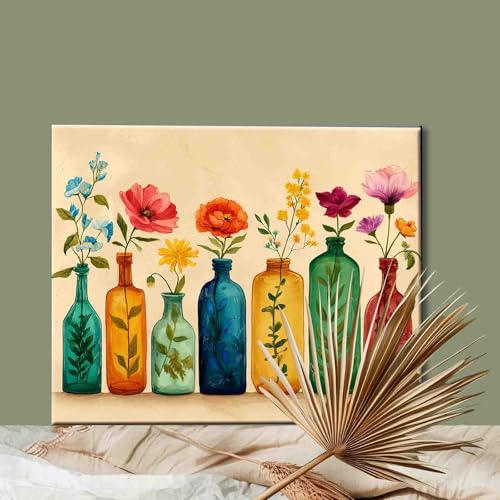 Wildflowers in Vintage Vases Paint by Numbers Kit for Adults Beginner Natural Plant Paint by Number Kit on Canvas DIY Floral Acrylic Paintwork Home Decorations Bedroom Gifts 16"x20" (DIY Frame) - color: Floral Vase-03, size: 16''x20''(DIY Frame)
