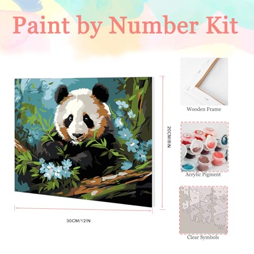 Auremi Panda Paint by Number Kits with Framed, DIY Animals Paint by Number Canvas for Adults, Easy Acrylic in Canvas with Brushes for Decor 20x30cm - color: Paint by number 005