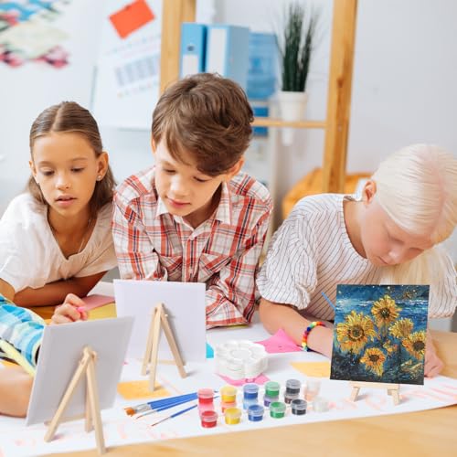 Qilery 24 Set 6 x 6 Inch Canvas Boards and Easel for Painting, Acrylic Paint Strips, Palettes, Brushes, Canvases Painting Kits for Kids Adults Artists Beginners Oil Acrylic Painting Party Favors - size: 6" X 6"