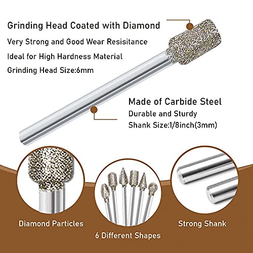 20Pcs 120-Grit Diamond Grinder Bit Stone Carving Set 1/8" Shank