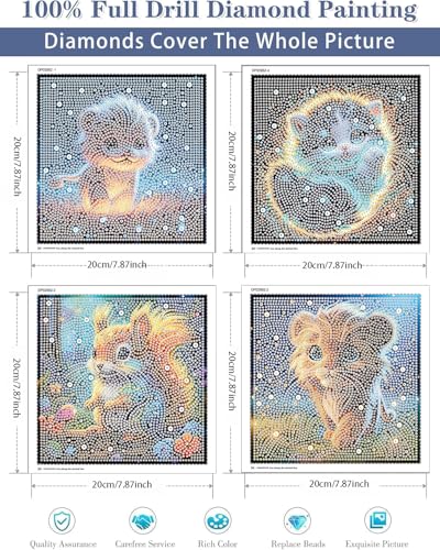 AIBOERL 4 Pack Diamond Art Kits for Adults,Animals Kids Diamond Painting | Round Drill Cartoon Animals Diamond Painting for Beginners DIY Rhinestone 5D Diamond dots(Gemstone Craft)Wall Art Gift 8x8IN - color: DP02982