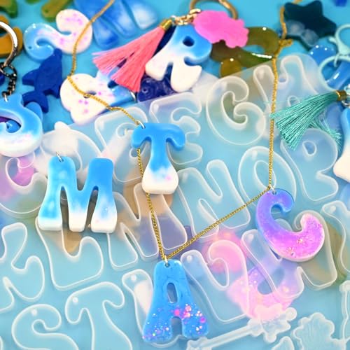 Resin Alphabet Molds with Hole, Uppercase Letters Crafting Molds | Reversed Alphabet Silicone Mold for Epoxy Resin Casting, Letter Resin Keychain Jewelry Pendant DIY Birthday Party Gift Making - color: 1PCS Ocean Alphabet Molds with Hole