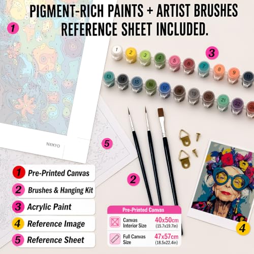 NXIKYO Funny Grandma Paint by Number for Adults Beginners, Elderly Woman Adults Paint by Numbers Kits on Canvas, DIY Oil Painting Acrylic Paints for Home Wall Art Decor(16x20inch) - color: white#YH027