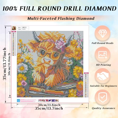 CRZMODE Cow Diamond Art Kits for Adults,Cow Diamond Painting Kits for Adults Beginners,5D DIY Round Full Drill Gem Art Paint by Diamonds Dots Crafts Kits for Home Decor Gift 14x14inch - color: Cow(14X14")