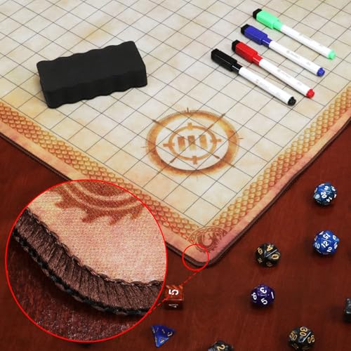 ENHANCE Deluxe DND Map - 3 Foot (36x24in) RPG Grid Mat with Premium Rubber, Non-Slip Grip, No Creasing - Dry Erase DND Mat Set for Masters and Starters, Erasable Parchment with Travel Pouch, Markers