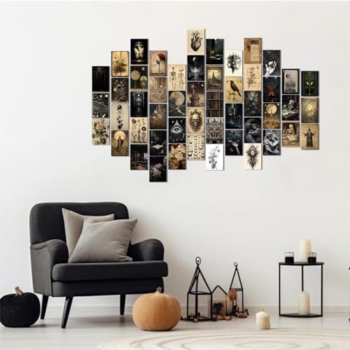TWNSLLA Moody Dark Academia Decor Wall Art for Home,50pcs Dark Academia Aesthetic Wall Decor,Vintage Halloween Pictures Gothic Posters Wall Collage Kit,Witchy Goth Art Prints,4x6inch - color: Gothic-4x6in