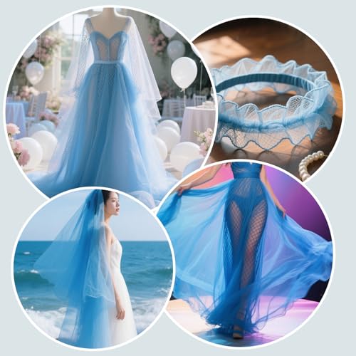 59" x 72"(2 Yards) Sky Blue Mesh Fabric | Slightly Stretchy for Sewing Projects, Backpack Pocket and Straps, Netting Clothes and Shopping Bag - color: Sky Blue