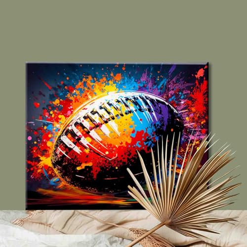 Aihonmin Paint by Numbers Kits 16 x 20 inches Canvas DIY Oil Painting for Boys,Students,Adults Beginner with Brushes & Acrylic Pigment - Rugby Sports Lovers(Without Frame) for Boys Room Wall Decor - color: Ball Theme-05, size: 16''x20''(Frameless)