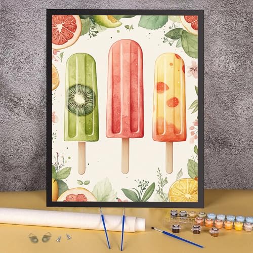 RICUVED Paint by Numbers for Adults, Summer Paint by Numbers Kit for Adults Beginners, Fruit Popsicle DIY Acrylic Oil Painting on Canvas Easy for Gift Home Wall Decor 16x20 Inch - color: SO027