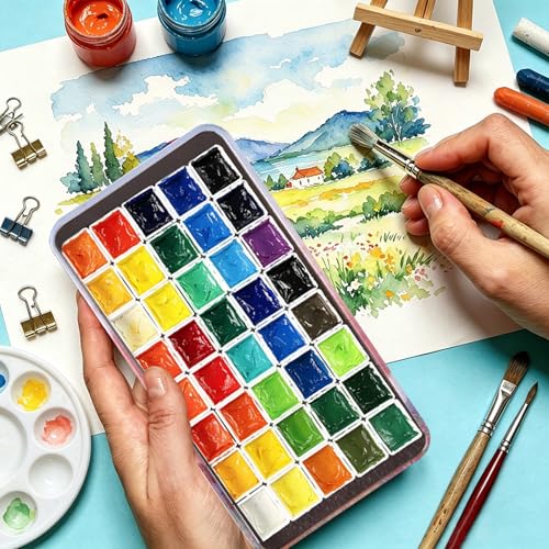 qianshan 40Pcs Empty Half Pans Watercolor Tin Palette with Magnetic Stripe | Travel Tin Palette Case,Portable Artist Paints Half Pan Kits,DIY Watercolor Oils Acrylics Painting Drawing - color: Pink Sunset