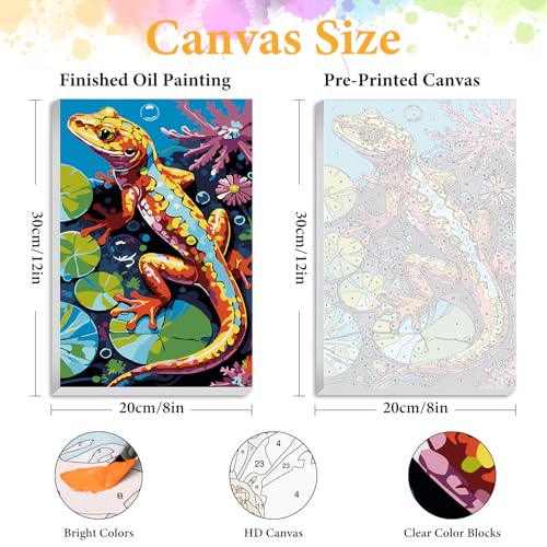 Framed Paint by Numbers Kit for Adults, Colorful Lizard Design 8x12 Inch | Paint by Number with Frame, DIY Acrylic Painting Kit for Relaxation, Easy for Beginners, Wall Decor Gift for Nature Lovers - color: OPFUS2508-01