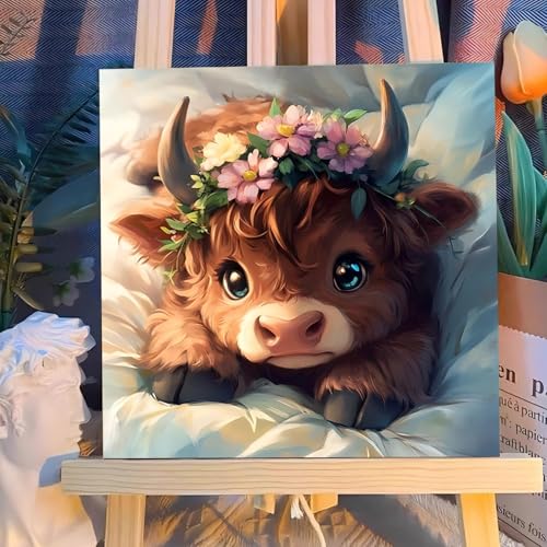 Reivworl Framed Cow Paint by Numbers Kit for Adults Beginner 10×10 inch | Cow Paint by Number with Frame and Easel, Painting by Numbers for Gifts and Home Decor. - color: 03-Cow