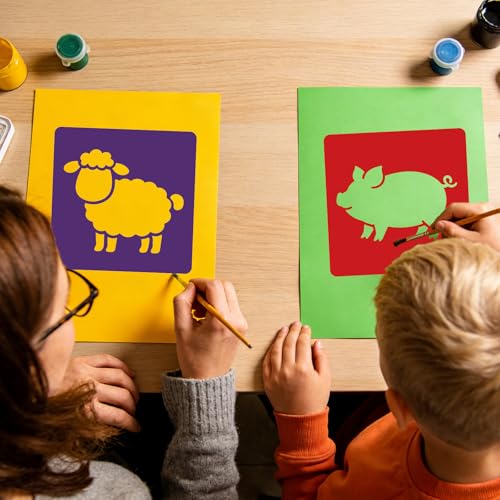 CUTHOLLOW Animals Fruit Plant Stencils, 24PCS 8-Inch Reusable Plastic | 24PCS 8-Inch Animals, Fruit & Plant Shapes, Reusable Washable Plastic, Painting, Crafts, Wall Art & Sidewalk Chalk - style: 25pcs-Animals