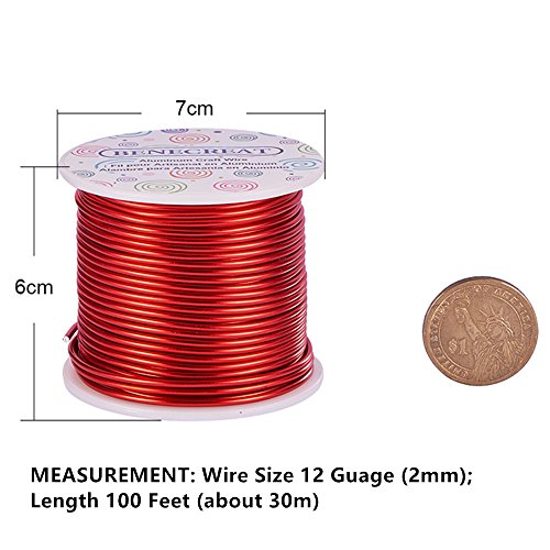 BENECREAT 12 17 18 Gauge Aluminum Wire (12 Gauge,100FT) Anodized Jewelry Craft Making Beading Floral Colored Aluminum Craft Wire - FireBrick - color: FireBrick, size: 12 Gauge
