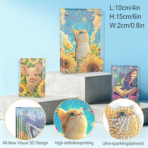 SKRYUIE DIY Acrylayers Diamond Art Kits for Adults, Cat Multi-Layer Acrylic Diamond Painting Kits, 4-Layered Magnetic Stand-Up Tabletop Decor, Unique Multi-Dimensional Craft Gift 4x6 Inch A5 - color: Colorful-5