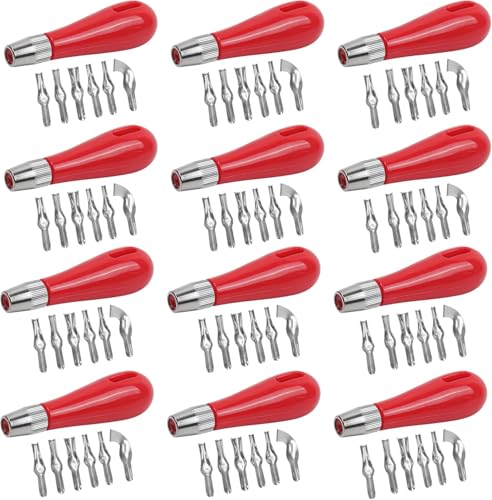 12 Sets Lino Cutter, Linoleum Cutters, Stamp Carving Tools, Block Printmaking Kit with Assorted Cutting Blades & Ergonomic Handles, Linocut Knife Supplies for Sculpture Crafting DIY, NEW