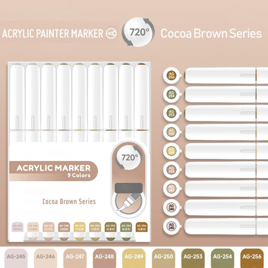 Water Based Acrylic Paint Markers, 9 Colors Paint Pen Set - color: Cocoa Brown