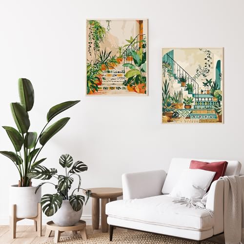 Possoco 2 Pack Paint by Numbers Kit for Adults Beginner, Boho Green Plant Adult Paint by Number Kits on Canvas, DIY Acrylic Number Painting for Adults for Home Wall Decor Gift 16x20 Inch - color: DG-OP-2P-Bomi-4050