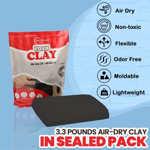 3.3 lbs Moldable Cosplay Foam Clay (Black) - Air-Dry High Density Clay for Intricate Designs - Dries Evenly Within 24-48 Hours - Sandable and Paintable Clay Foam - color: Black, size: 1500g