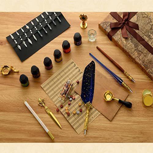 Joyeee Quill Writing Pen Ink Stationery Set, Classic Antique Pens Set, Idea for Beginners Artists Drawing, Arts Crafts Signatures, Decoration, Women Gift Selection Calligraphy Kits #87 - color: #87 Blue