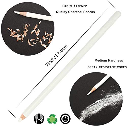 3 Pack Professional White Charcoal Pencils Set Sketch Highlight Colored Pencils Drawing Set Art Painting Supplies Pencils for Drawing, Sketching, Shading, Blending Chalk Pencils for Beginners Artist - color: 3pcs-White Hightlight Pencils