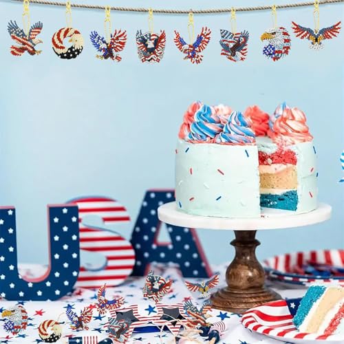 8 PCS Diamond Art Keychain Kits for Kids, DIY Diamond Painting Crafts, Beginner Art Kit, Arts & Crafts Gift - color: Patriotic Eagle, size: Animals