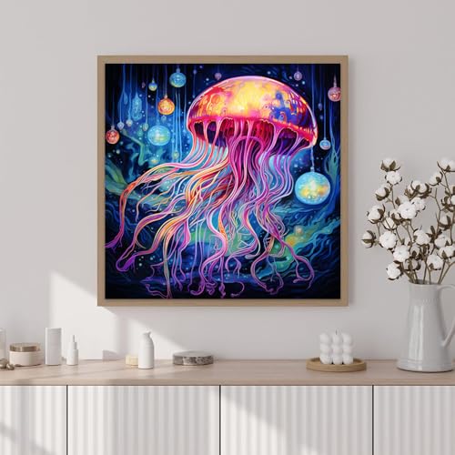 Artunion Framed Paint by Numbers Kit for Adults Beginners & Kids Ages 8-12,Colorful Jellyfish Paint by Number with Frame, Ocean Animals Paint by Numbers Kit on Canvas 10 * 10 Inch Without Easel - color: ZXT-322-F
