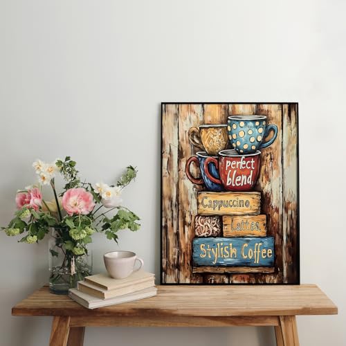 PRASIO Diamond Art Kits for Adults Beginner, Coffee Cups 5D Diamond Painting Kits for Adults, DIY Round Full Drill Vintage Gem Art Painting and Crafts for Gift Home Wall Decor 12x16 Inch - color: XM-DP-CoffeeCup-3040