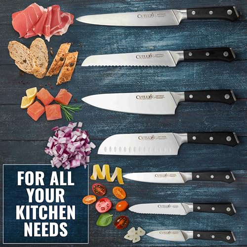 Cutluxe Chef Knife Set, 7-Piece Kitchen Knives – Razor Sharp German Steel | Professional Full Tang Blades with Ergonomic Handles – Artisan Series, Forged High Carbon - size: 7 Pcs Knife Set