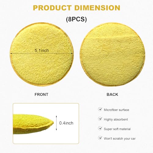 8PCS Microfiber Wax Applicator Pads, 5 Inch Round Car Wash Sponge Cleaning Tools with Finger Pocket, Scratch-Free Ultra-Soft Foam Bulk for Fine Polishing Detailing Waxing (Yellow) - color: Yellow