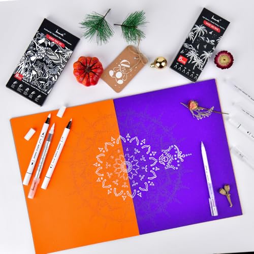 Brusarth White Ink Pen Set, Opaque Acrylic Gel Ink for Black Paper | Archival Dual-Tip White Opaque Pens, Fine & Brush Tips for Black Paper Drawing,Sketching,Illustration,Card Making