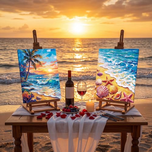 Cholemy 36 Pcs Paint and Sip Kit Gift for Adults 8''x10'',Seaside Scenery | Pre Drawn Canvas, Painting DIY Afro Acrylic Painting Kit, Wood Easel Brushes, Date Night Bulk, Summer Halloween Party - style: Seaside Scenery