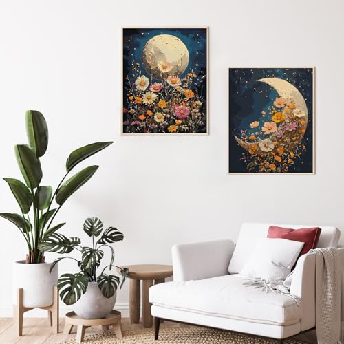 Possoco 2 Pack Paint by Numbers Kit for Adults Beginner, Moon Flowers Adult Paint by Number Kits on Canvas, DIY Acrylic Number Painting for Adults for Home Decor Gift 16x20 Inch - color: DG-OP-2P-Moon-4050