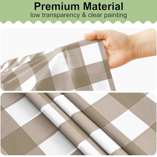 4 Packs Buffalo Disposable Table Cloth, 54 x 72 Inch Waterproof Plastic Tablecloth, Rectangle Khaki and White Checkered Table Covers for Picnic, Birthday, Party, Back to School - color: Khaki and White, size: 54" x 72" - 4 Pack