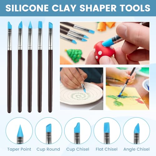 14-Piece Polymer Clay Tool Set, Silicone Tip and Ball Stylus Tools for Modeling, Sculpting, and Art Crafting