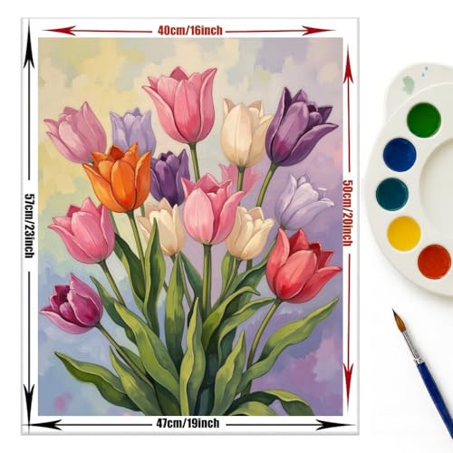 EnLvYY Colorful Tulips Paint by Numbers for Adults 16x20 Inch, DIY Unframed Kit, Blooming Spring Floral Still Life with Soft Pastel Background, Gift for Art and Home Decor Lovers - color: SNYY0372