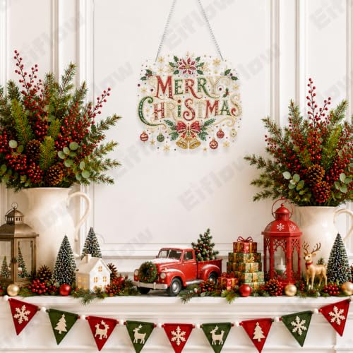 Eiflow Pearl Art Hanging Kit for Adults, DIY Pearl Art Kit Diamonds Painting, Acrylic Diamond Art Painting Pendant Ornament (Merry Christmas) - color: Christmas