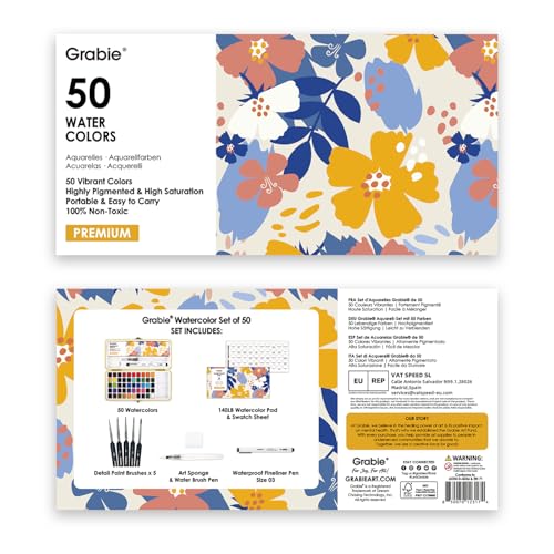 Grabie Set of 50 Color Watercolor Paint Set with Brush Pens - color: 50 Colors(New)