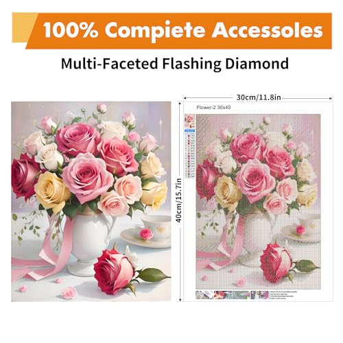 Yeadiffy Diamond Art Painting Kits for Adults Diamond Art Kits for Adults Beginners,5D Translucent Gems Diamond Painting,DIY Full Drill Diamond Gem Art and Crafts 12x16inch (Flower-1) - color: Flower-1