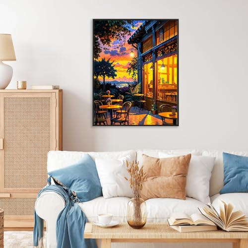 Paint by Numbers Kit for Adults, Sunset Café Number Painting Canvas Kit - color: LBOPNFP6