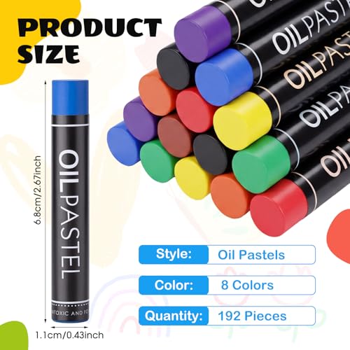 Geyoga 192 Pcs Soft Oil Pastels Bulk Artists Oil Crayons for Art Junior Painting Blending Layering Shading Drawing (8 Colors) - color: 8 Colors