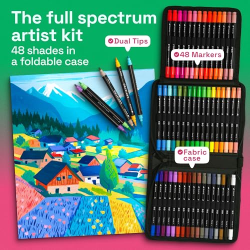 ARTISTRO 48 Acrylic Paint Markers, Set of Paint pens | Brush & Fine Precision Tips, Painting & Calligraphy, Multisurface for Fabric, Rock, Glass Painting, Wood, DIY, Craft, Canvas - color: Black 48 Pack