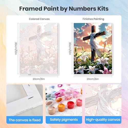 HEIBAGO Landscape Framed Paint by Numbers Kit Cross for Adults, Paint by Numbers for Adults Beginner, Adult Paint by Number Kits on Canvas, DIY Painting by Numbers for Gift Home Wall Decor 8 x 12 Inch - color: Cross-1
