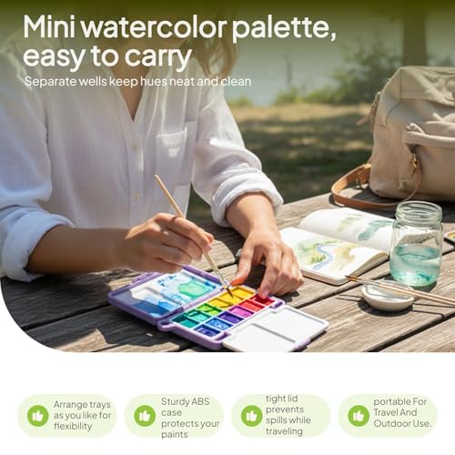 Colaxi Watercolor Palette Case Travel with Mixing Area with Lid Mini Paint Box Gouache Mixing Tray for Graffiti Nail Art Acrylic Painting, Portable 12 Colors Paint Palette Box for Adults Kids, Violet - color: Violet