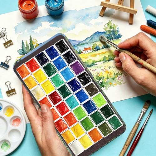 qianshan 40Pcs Empty Half Pans Watercolor Tin Palette with Magnetic Stripe | Travel Tin Palette Case,Portable Artist Paints Half Pan Kits,DIY Watercolor Oils Acrylics Painting Drawing - color: Oil Painting Ppond